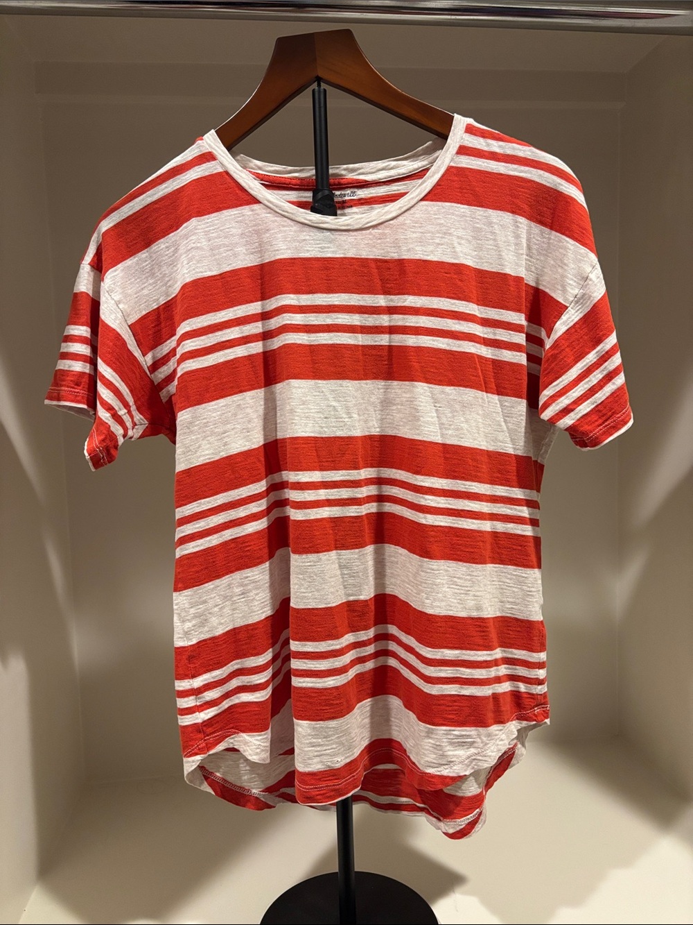 Madewell orange-Red and White Striped Short Sleeve Tee
